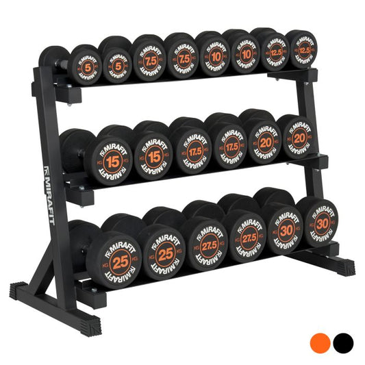 MIRAFIT - RUBBER DUMBBELL SET & 3 TIER WEIGHT RACK