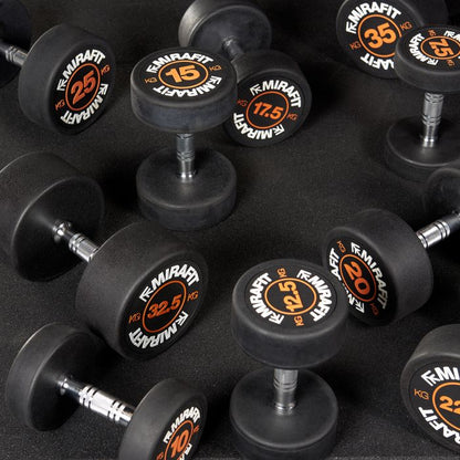 MIRAFIT - RUBBER DUMBBELL SET & 3 TIER WEIGHT RACK